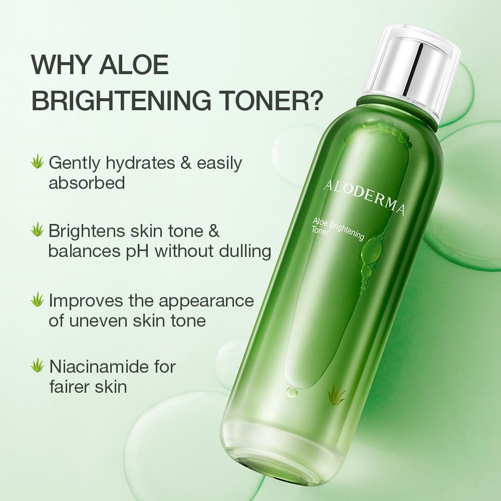 Aloderma Essential Aloe Brightening Skin Care Set - 4 Pieces - Gel, Cleanser, Toner, Cream