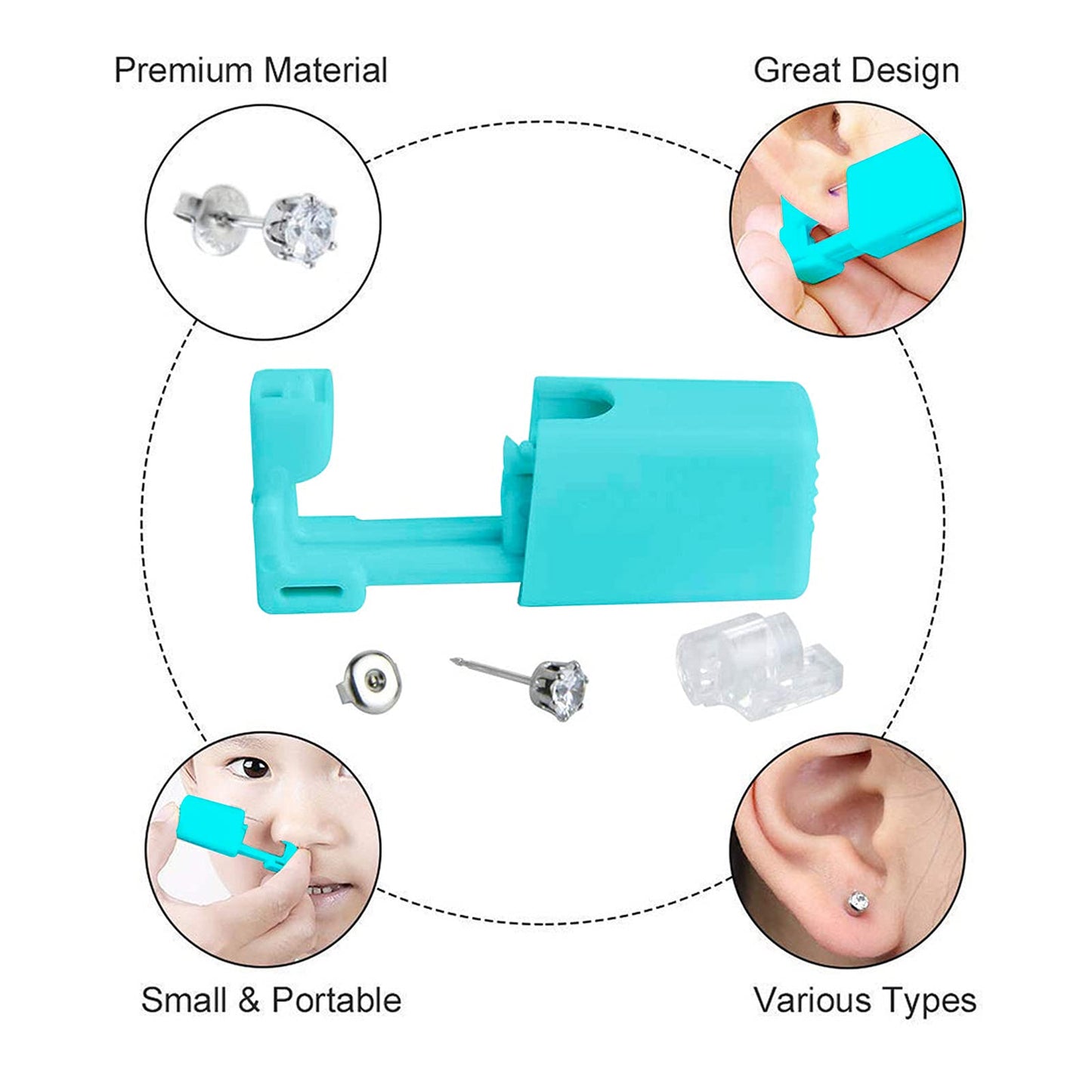 JIESIBAO Ear Piercing Kit, Disposable Safety Gold Self Ear Piercing Gun Kit with 16G CZ Crystal Surgical Steel Cartilage Tragus Helix Monroe Earrings Jewelry