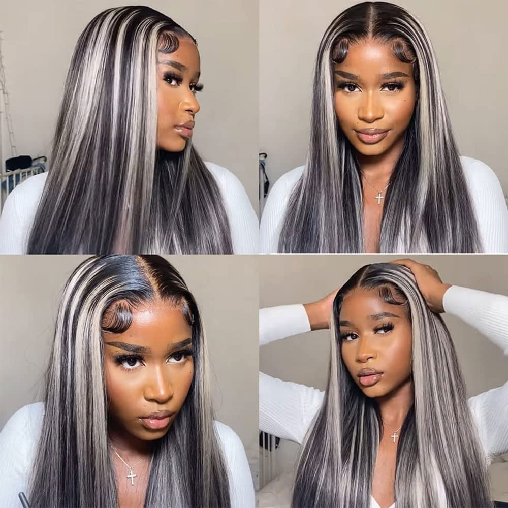 Hihglight Human Hair Bundle Brown and Grey Grade 8A Brazilian Remy Hair 3 Bundle With Dark Roots Unprocessed Virgin Hair Straight Brown Hair Bundles 28 28 28 Inch