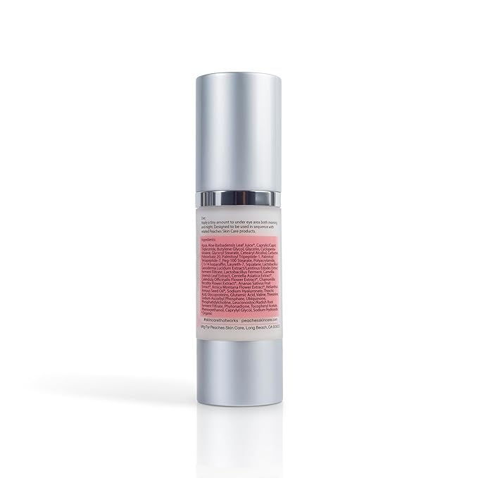 Peaches Skin Care Under Eye Cream – Targets Puffiness, Dark Circles, and Bags – Vegan Formula with Peptides, Co-Q10, Squalene, Vitamins, and Reishi – Eye Crème (1 oz)