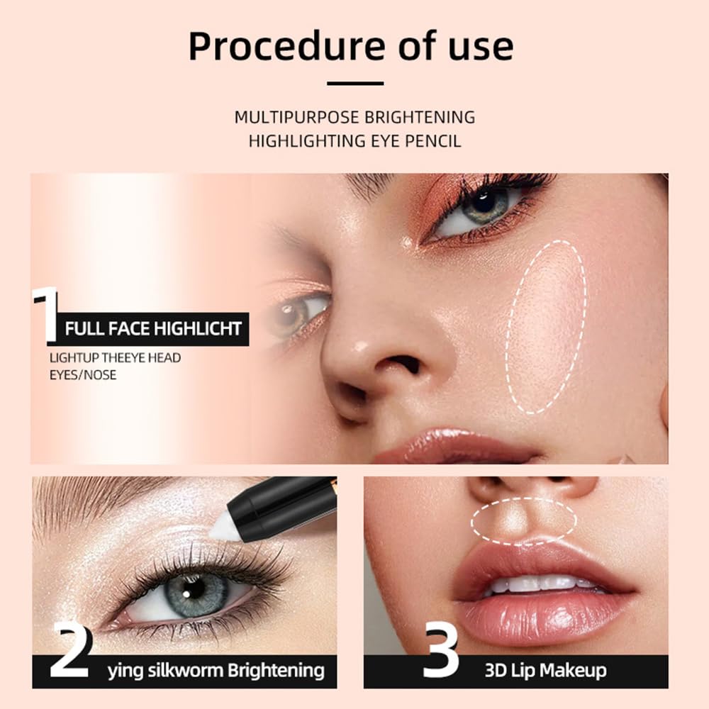 3Pcs Monochrome Cream Shimmer Glitter Eyeshadow Pencil Stick for Women, Eye Shadow Eyeliner Pencil Sticks Makeup, sombras para ojos, Waterproof, Vegan & Cruelty-Free, (03+05+07, 3Pcs)
