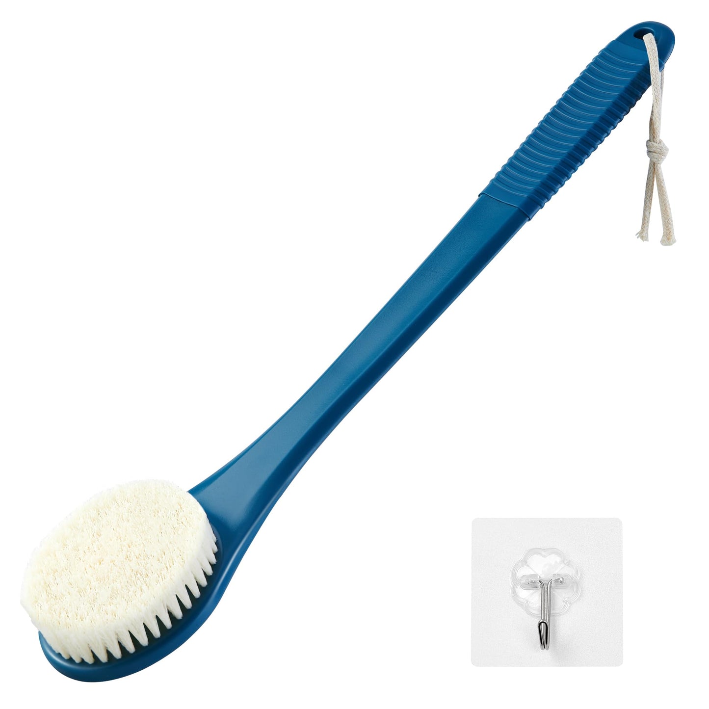 Back Scrubber for Shower, Shower Body Brush for Cleaning with Long Handle for Showering, 17 Inch Back Washer Exfoliator for Shower Men Women with Non-Slip Handle, Adhesive Hook (Celadon Green)