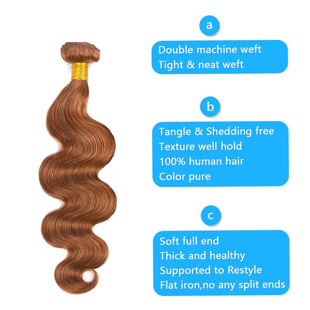 Light Brown Body Wave Bundles Human Hair #30 Brown Bundles Human Hair Color 30 Brown Body Wave Bundles Double Weft Remy Hair Extensions Wet and Wavy Silky Soft for Black Women 20 22 24 Inch