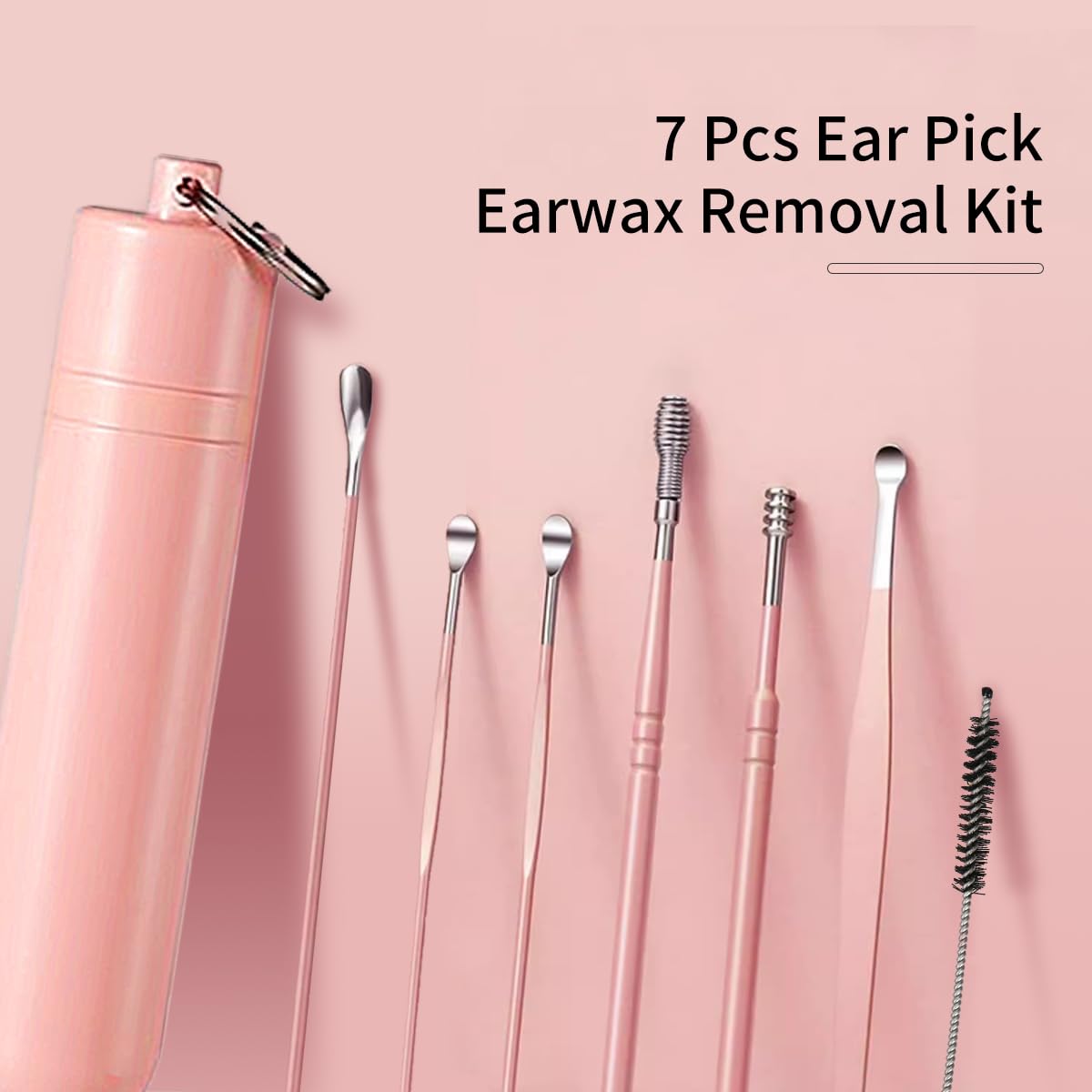 Generic 7 Pieces Ear Wax Removal Kit Ear Wax Remover Pickers, Stainless-Steel Earpick, Ear Pick Spoon, Ear Care Cleaning Tools (Yellow)