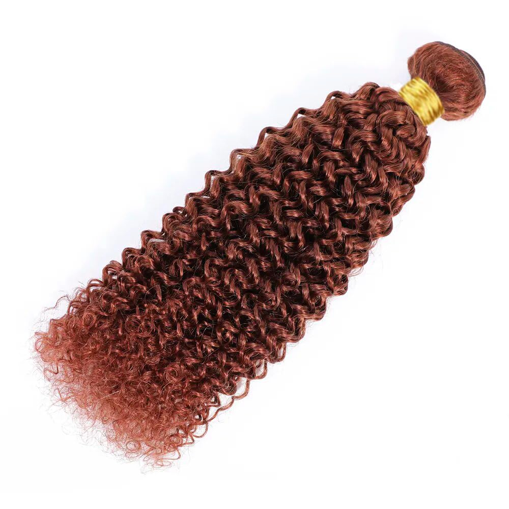Color #33 Curly Bundles Human Hair Reddish Brown Kinky Curly Bundles Auburn Human Hair Double Weft Brazilian Remy Hair Weave Extensions Wet and Wavy Silky Soft for Black Women(20 22 24 Inch 3 Bundles)