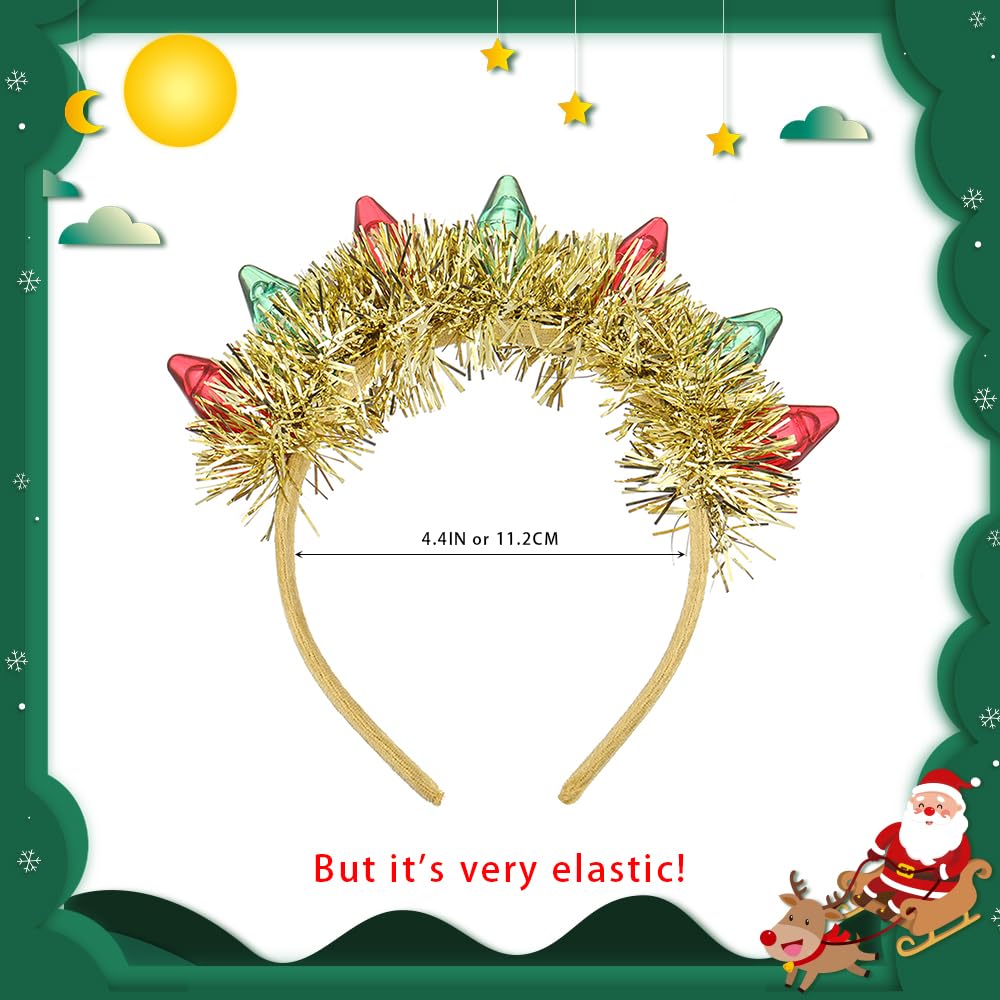 Madison Tyler Light Bulb Christmas Headwear for Women | Gold Tassel Red Green Light Bulb Headband Accessories for Party | Holiday Gifts for Women