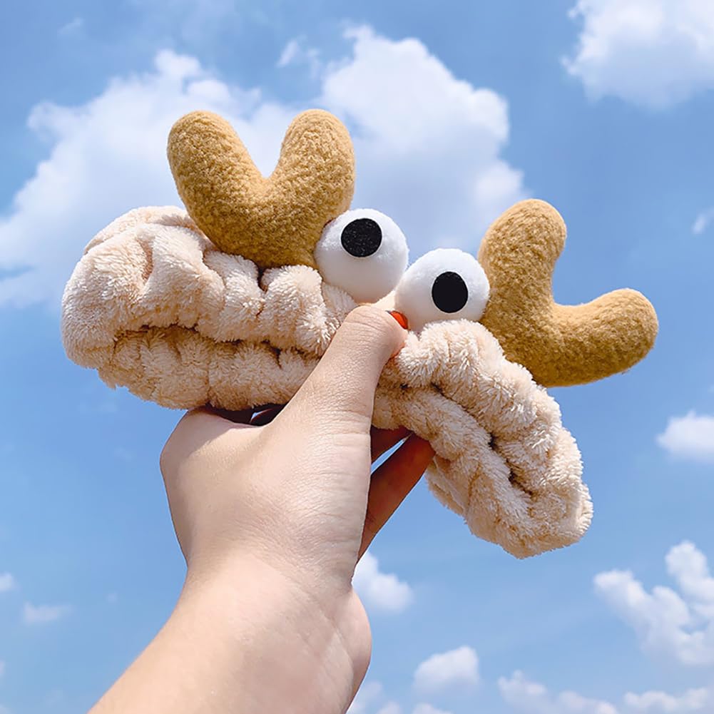 CJKDXDH Spa Headband for Washing Face Cute Crab Eyes Skincare Headband for Women Girls Microfiber Makeup Headband Creative Hair Accessories (Khaki)