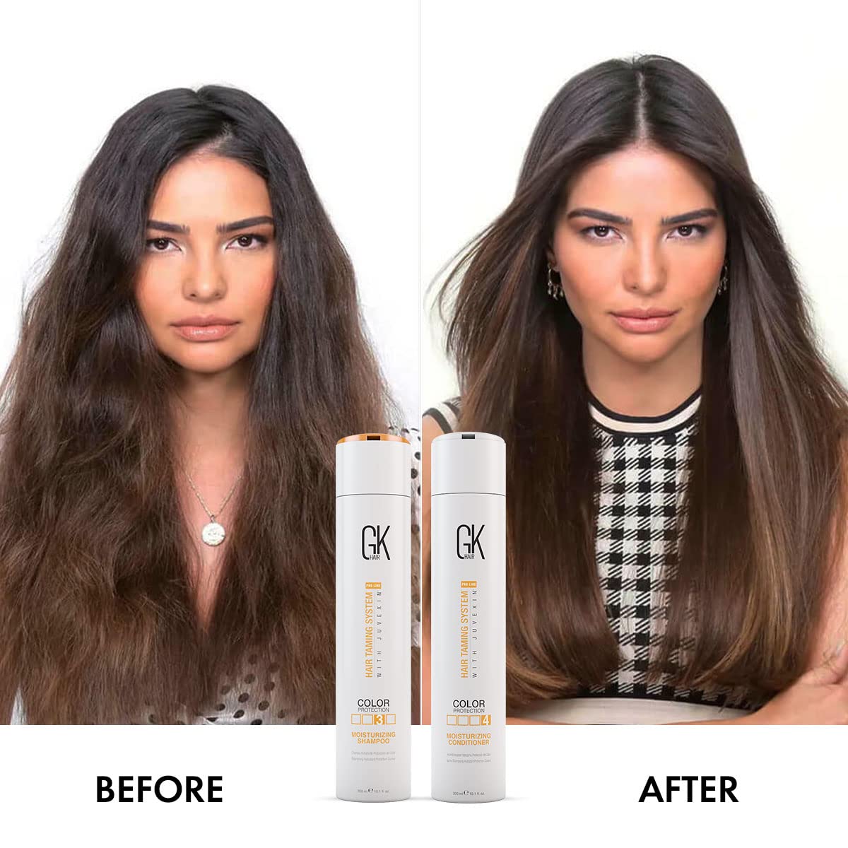 Global Keratin GK Hair Moisturizing Shampoo and Conditioner 300ml Set I Leave in Conditioner Cream 130ml For Detangling Smoothing Strengthening