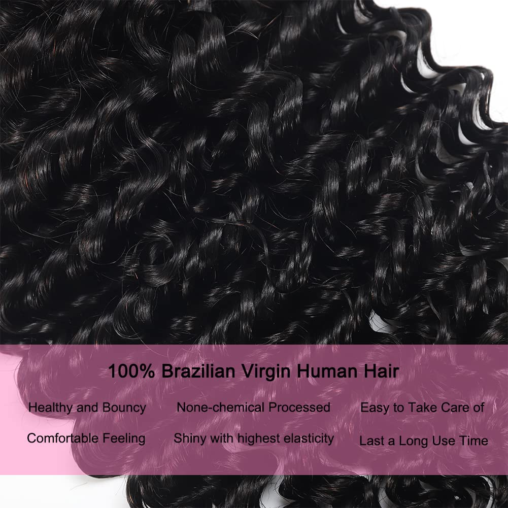 inlovwith Deep Wave Bundles Human Hair 28 Inch 12A Brazilian 100% Unprocessed Virgin Human Hair Bundles Wet and Wavy Human Hair Weave Bundles Natural Black Color Human Hair Extensions