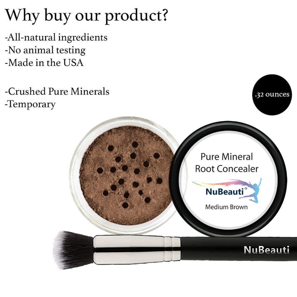 Hair Root Touch Up Powder - Medium Brown - 11 True-to-Nature Root Concealer Shades - Long-lasting, Fragrance Free, Paraben Free, Talc Free, Mineral Hairline Powder with Brush