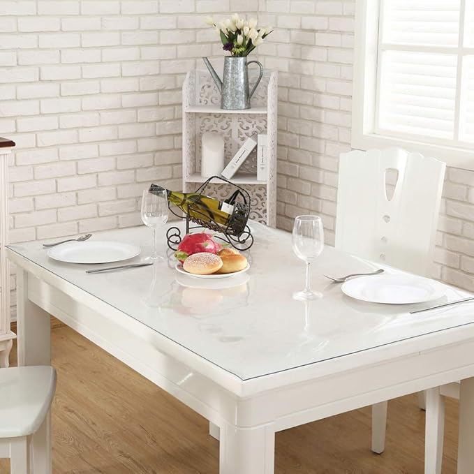 NECAUX Custom Multi-Size 1.5mm Thick Clear PVC Table Cover Protector - 30 x 60 Inch Rectangular Plastic Tablecloth Desk Pad for Coffee Table, Writing Desk, Non Slip Floor Mat