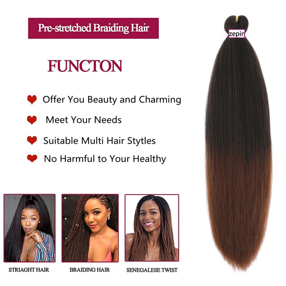 ZEPIN Pre Stretched Braiding Hair 16 Inch 8 Packs Professional Soft Yaki braiding Hair For Braids Hot Water Setting Synthetic Crochet Hair Extensions (16 Inch (Pack of 8), 1b/30)