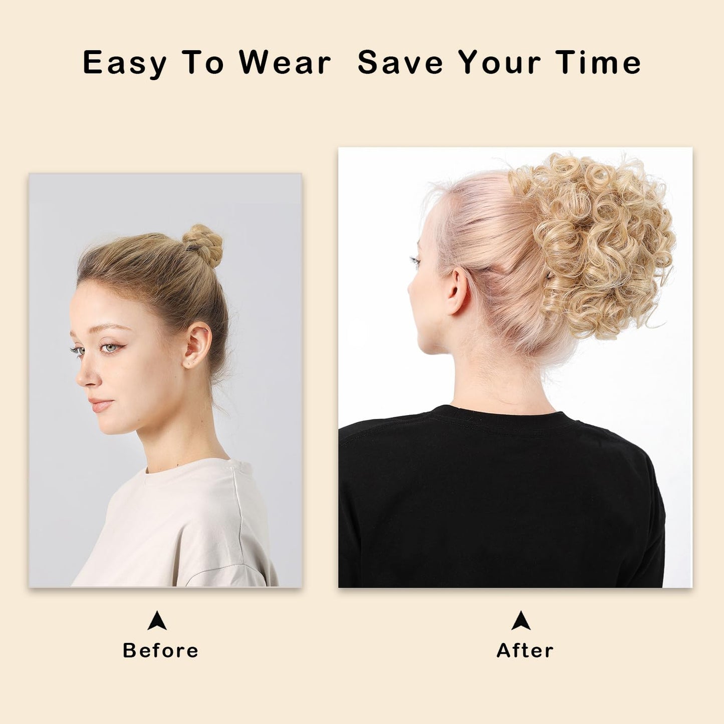 DAYCEN Messy Curly Hair Bun,Synthetic Wavy Curly Chignon For Women Girls, Drawstring Hair Bun Extension (Bleach Blonde)