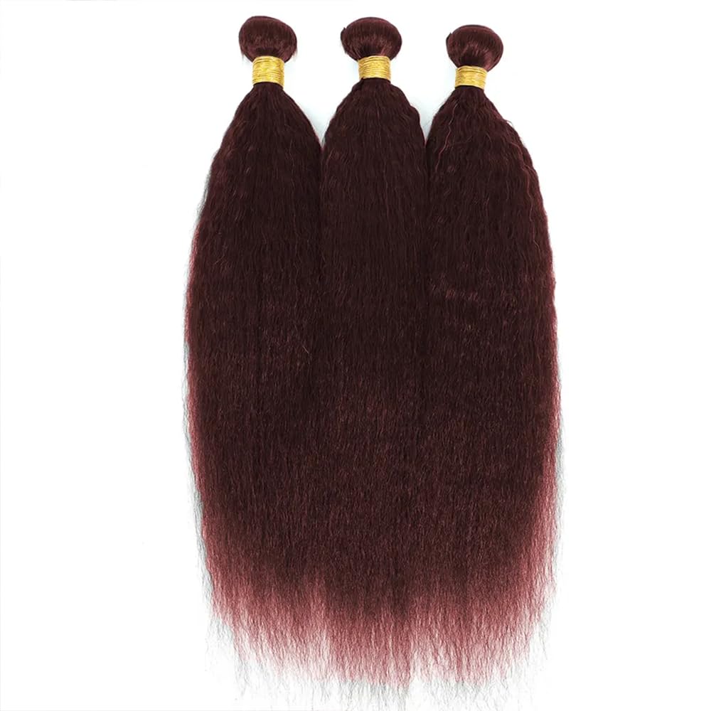 Color 33 Bundles Human Hair Reddish Brown Kinky Bundles Copper Red Yaki Straight Bundles Double Weft Brazilian Human Hair Auburn Yaki Straight Bundles Soft and Silky 24 24 24 Inch