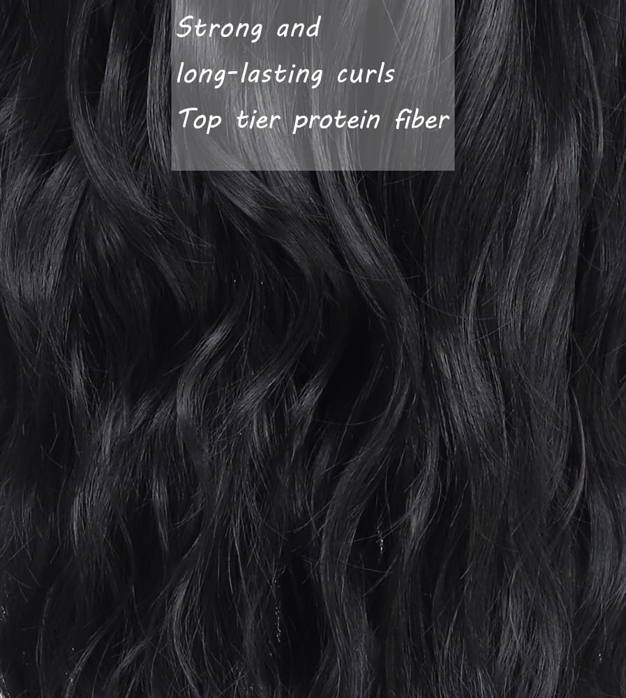 Long Black Wig Curly Black Long Hair Wigs for Women Upgraded Protein Fiber Wig(26'' Black)