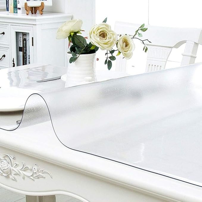 NECAUX Custom Multisize 1.5mm Thick Frosted PVC Table Cover Protector - 44 x 78 Inch Kitchen Wood Grain Vinyl Transparent Table Cover Plastic Protective Pad for Dining Room Table