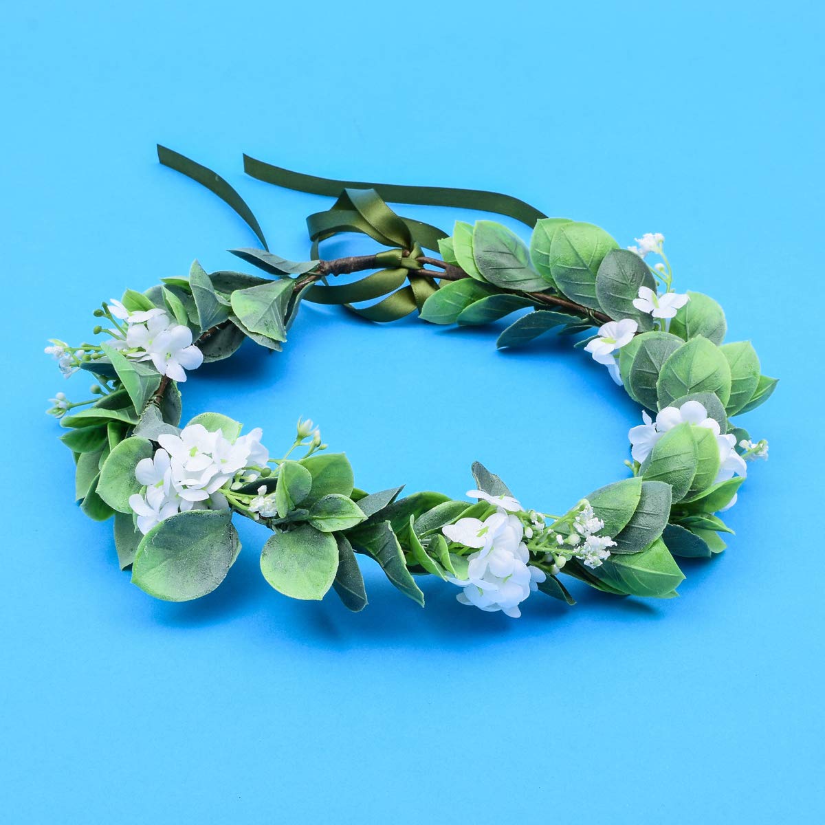 Love Sweety Succulent Flower Crown Eucalyptus Halo Wedding Floral Headband Photo Prop (B-White)