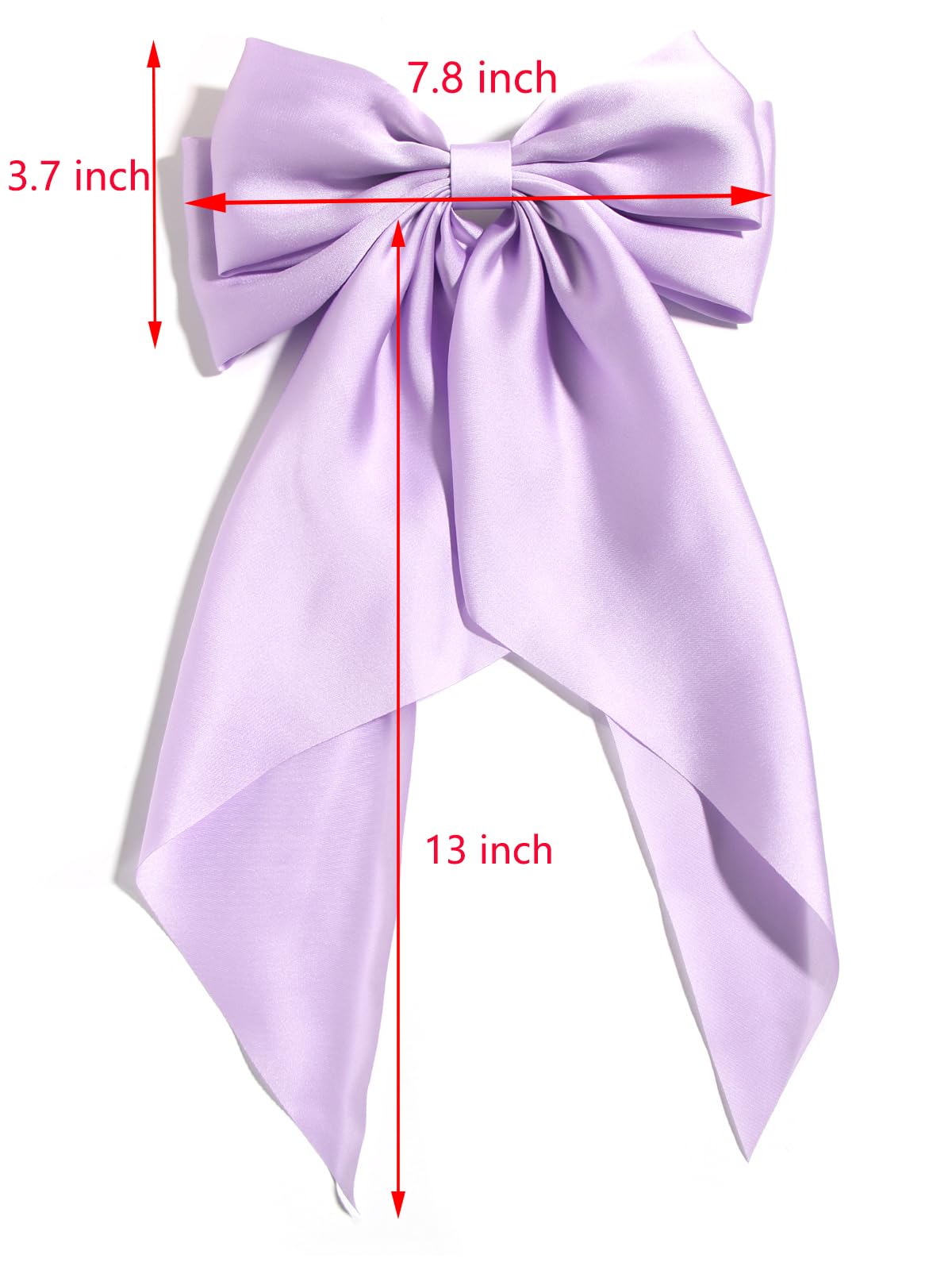 Furling Pompoms Hair Bows for Women, 2 Pack Large Satin Silky Bow Clips Lilac Ribbon Long Tail French Barrette Clamps Girls Purple Accessories Party Wedding