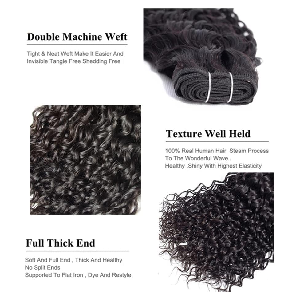 Ladiaryf Water Wave Bundles Human Hair Water Wave 3 Bundles Soft Brazilian Virgin Human Hair Bundles 100% Unprocessed Thick Wet and Wavy Hair Bundles Natural Black 300g 14 16 18 Inch