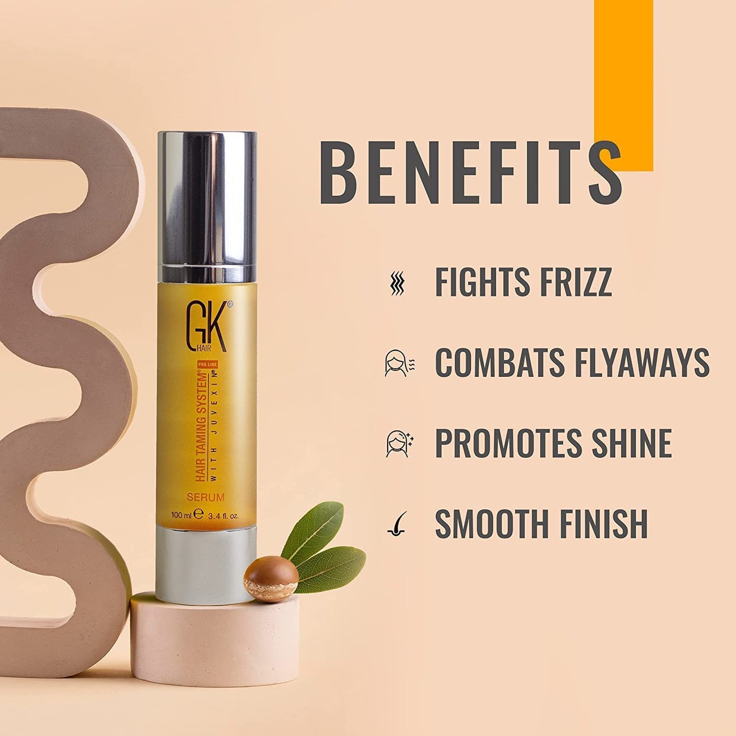 GK Hair Global Keratin Balancing Shampoo and Conditioner 300ml Set & Organic Argan Oil Hair Serum 50ml For Frizz Control Dry Damage Hair Repair