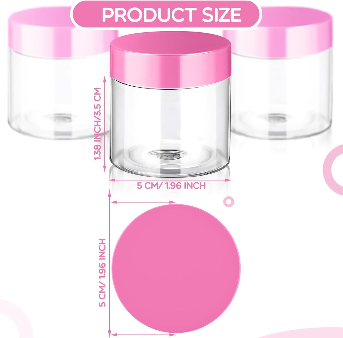 SATINIOR 100 Pcs Plastic Jars with Lids Small Containers Lids Wide Mouth Small Plastic Containers for Lotion Cream Rhinestones Body Butters Travel Storage(2 oz,Pink)