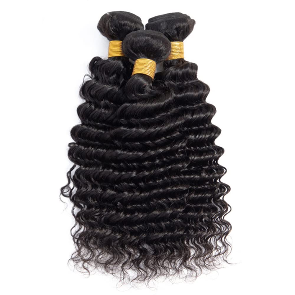 Loose Deep Wave Bundles Human Hair 8A Grade Unprocessed Brazilian Human Hair Weave Extensions Double Weft Remy Hair Wet and Wavy Bundles Soft and Silky for Black Women (22 22 22 inch,3 Bundles)