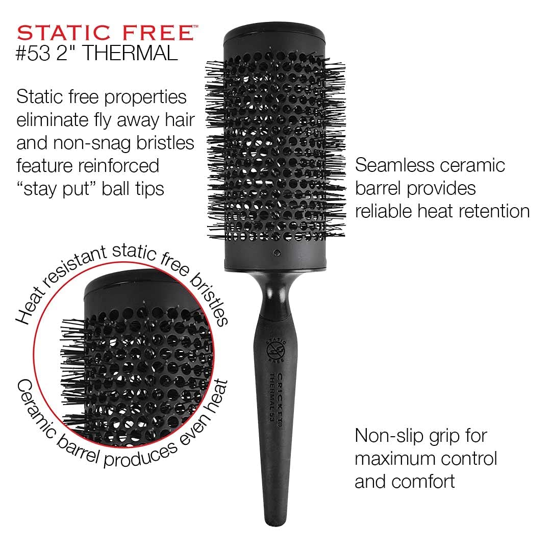 Cricket Static Free #53 2" Thermal Seamless Ceramic Barrel Hair Brush for Blow Drying Styling All Hair Types