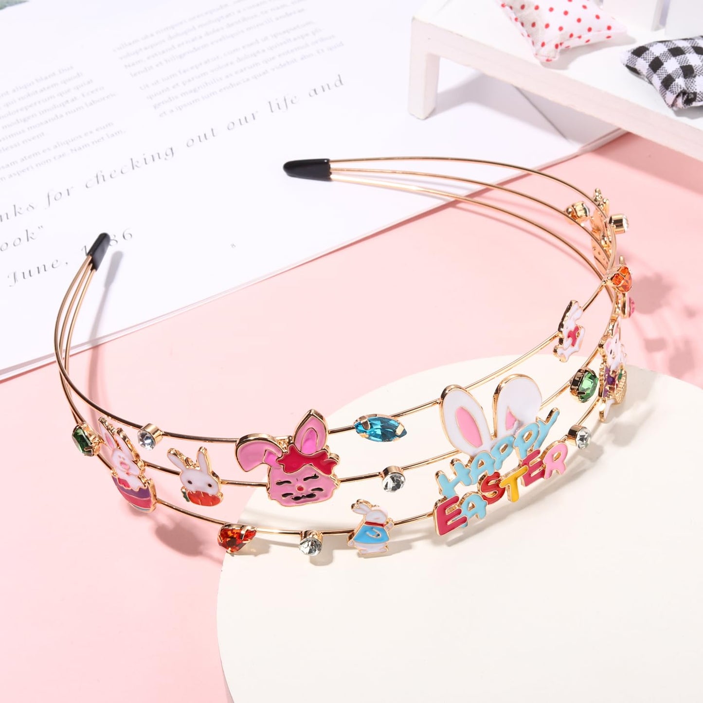 mokkia Hairband, Orange - Thanksgiving Headband for Women, Fall Accessories with Enamel Carrot Bunny, Jeweled Rhinestone Headband, Easter Outfits Spring Holiday Gifts