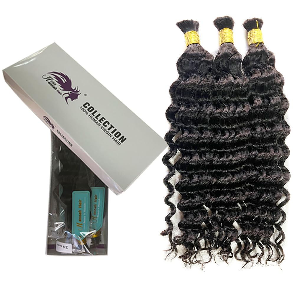 TIJRLGVBN Boho Knotless Braids Human Hair Micro Braids Extension Hair Deep Curly Human Bulk Hair 16 Inch 1pack (3bundles(300g) Natural Black Color