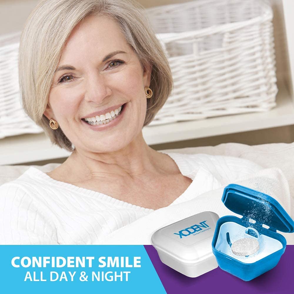 XODENT PREMIUM Denture Cleaning Kit | 2x Denture Cleansing Baths | 2x Strainer Baskets | 2x Soft-Bristle Brushes | 390x Denture Cleaning Tablets | Denture Cleaners