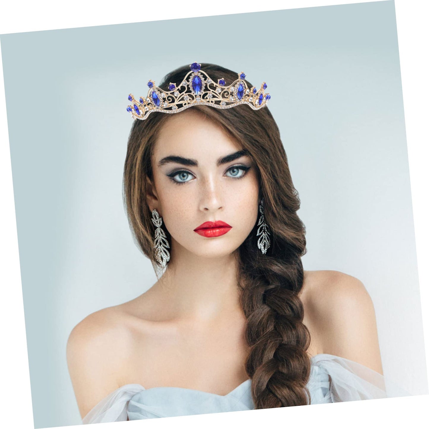 DRESSOOS Baroque Crown Cosmetic Containers Diamond Headband Blue Wedding Bridal Hair Decors Gold Tiara Pearl Decor Gold Wedding Decor Nurses Hat Zinc Alloy Miss Make up Small Crown