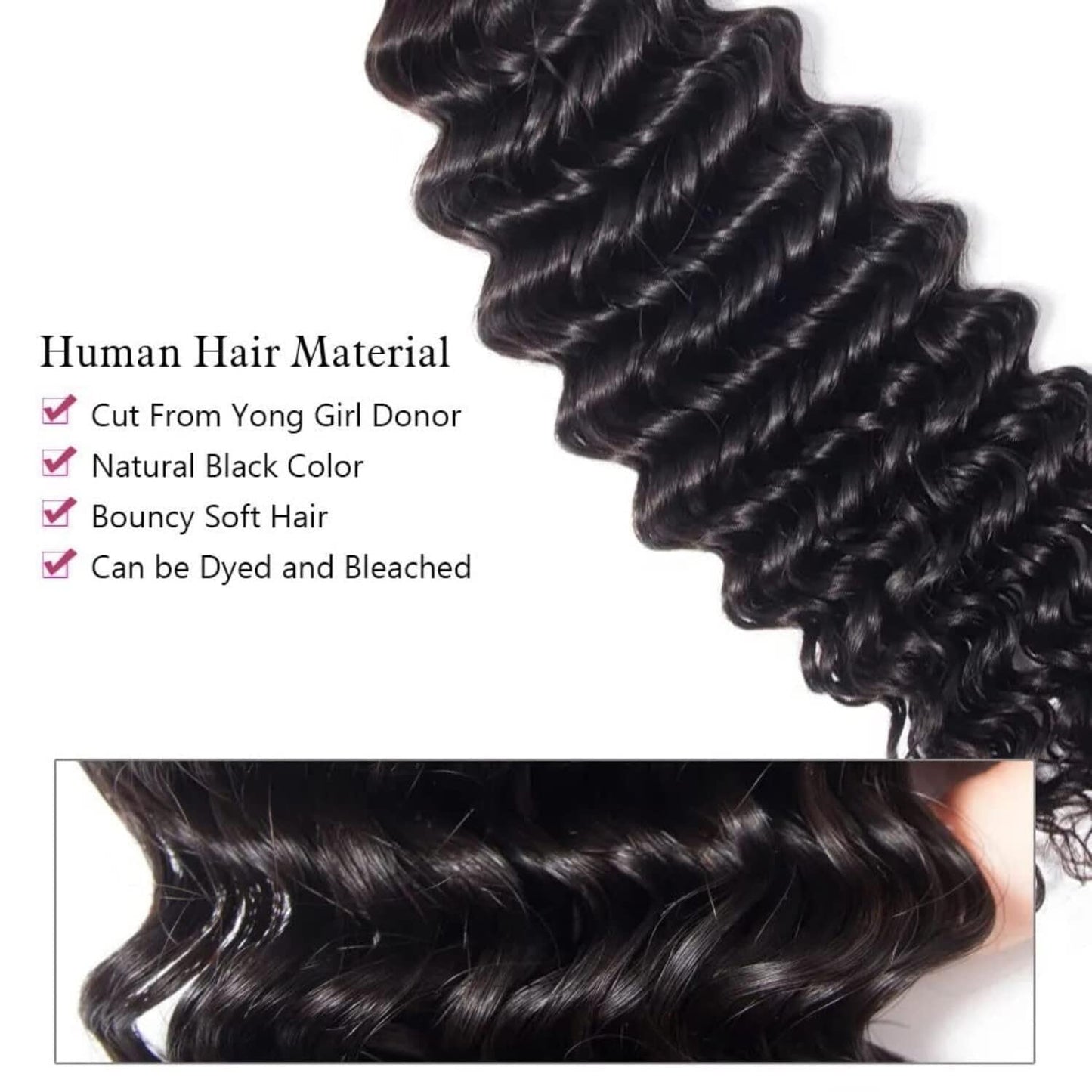 Deep Wave Human Hair Bundles 10A Brazilian Virgin Human Hair Bundles 20 22 24 Inch Wet and Wavy Curly Bundles Human Hair Extensions for Black Women Natural Color