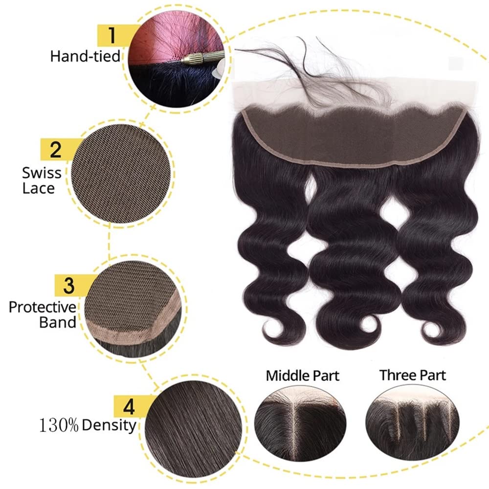 Ear To Ear 13x4 Transparent HD Lace Frontal Human Hair Brazilian Virgin Body Wave Lace Closures Human Hair With Baby Hair Free Part Pre Plucked Hairline 130% Density Brazilian Human Hair