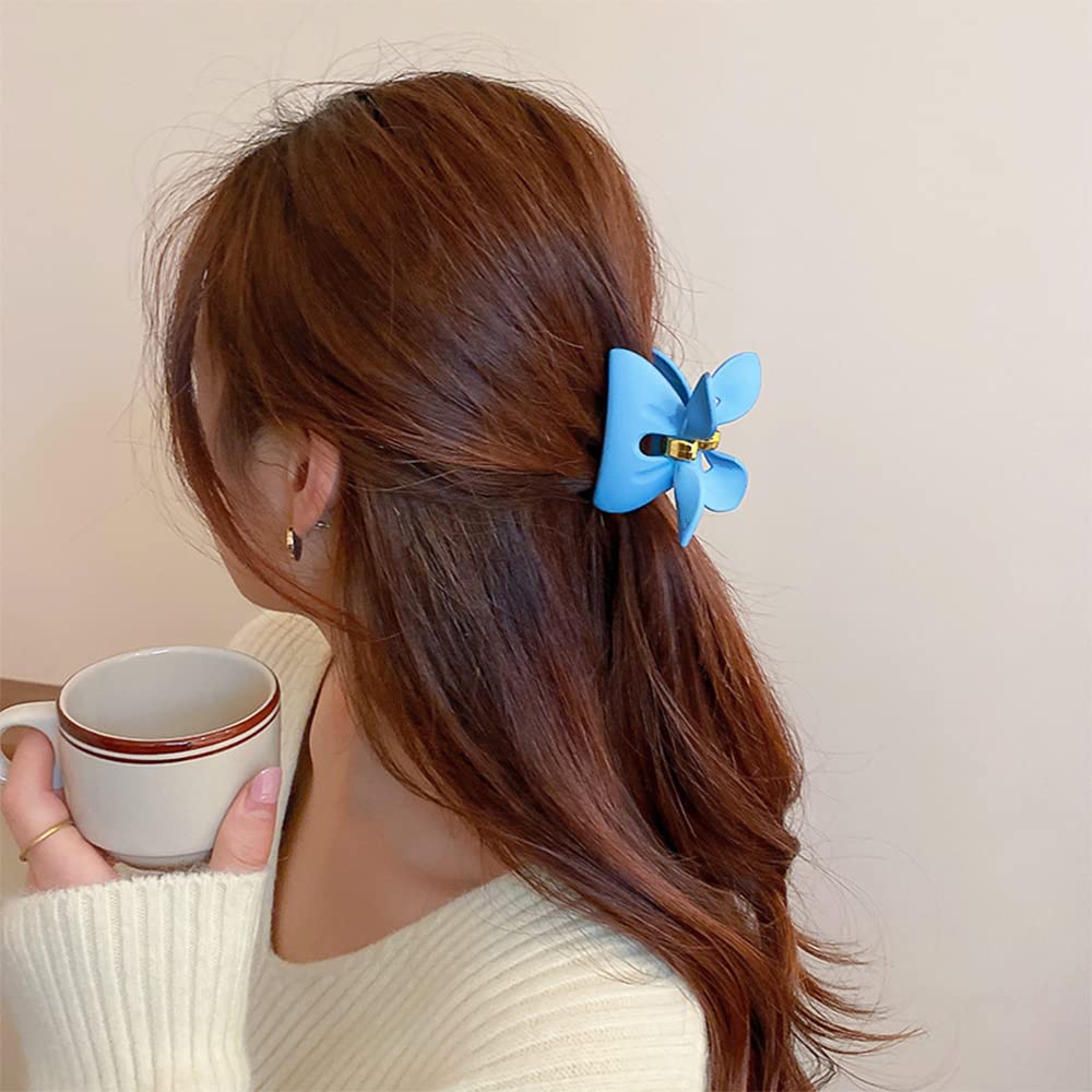 Ahoney 5 Pack Large Claw Clips for Thick Hair Blue Matte Hair Clips 3.4-4.3 Inch French Jaw Clips for Hair Big Butterfly Flower Banana Clips Hair Accessories for Women Hair Styling(Blue)