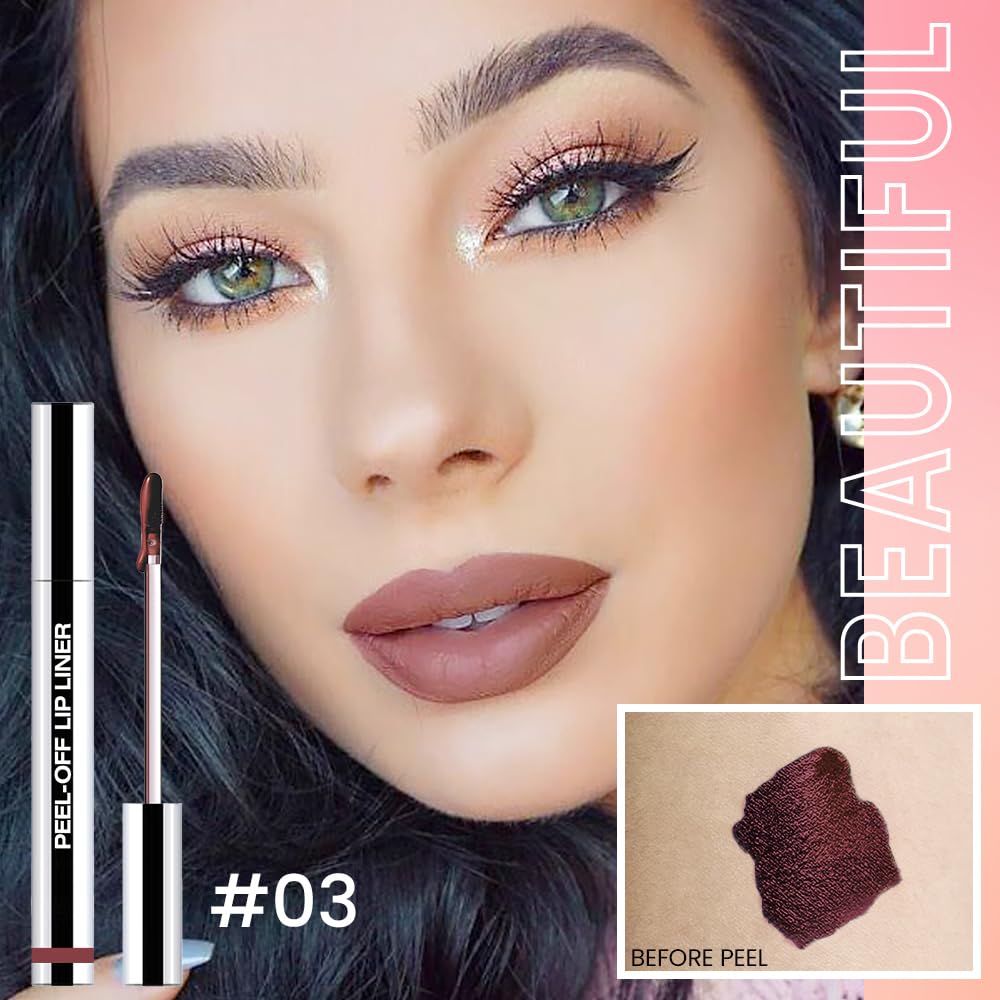 2Pcs Peel Off Matte Liquid Lip Gloss Stain-Lip Liner with Tweezer, Peel Off Lip Stain, Long Lasting & Waterproof Lipstick Tattoo, Transfer-Proof Lip Gloss for All Skin Types (01#+03, 2Pcs)