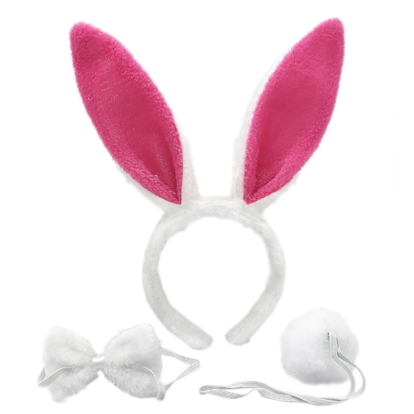 FunSpt Easter Bunny Rabbit Ears Plush Headband Halloween Costume for Aldult 3Pcs Set Red