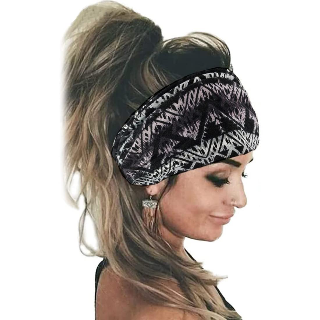 K-Elewon 3 Pack Women Wide Elastic Head Wrap Headband Sports yoga Hair Band (3 Pack(A06))