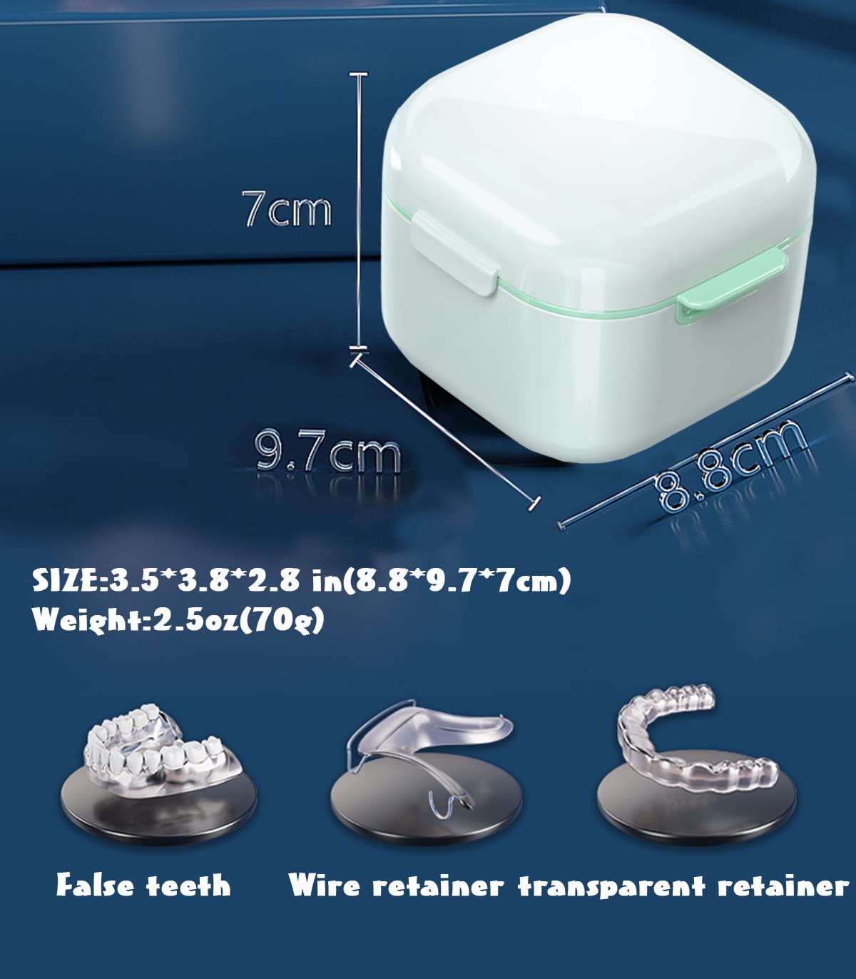 MURRI&MURRDI Retainer Case 2 Pack, Denture Case with Mirror, Denture Bath Box with Strainer Basket, Cute Denture Holder Retainer Storage Soak Container for Travel, Braces Cleaner Kit (C White)
