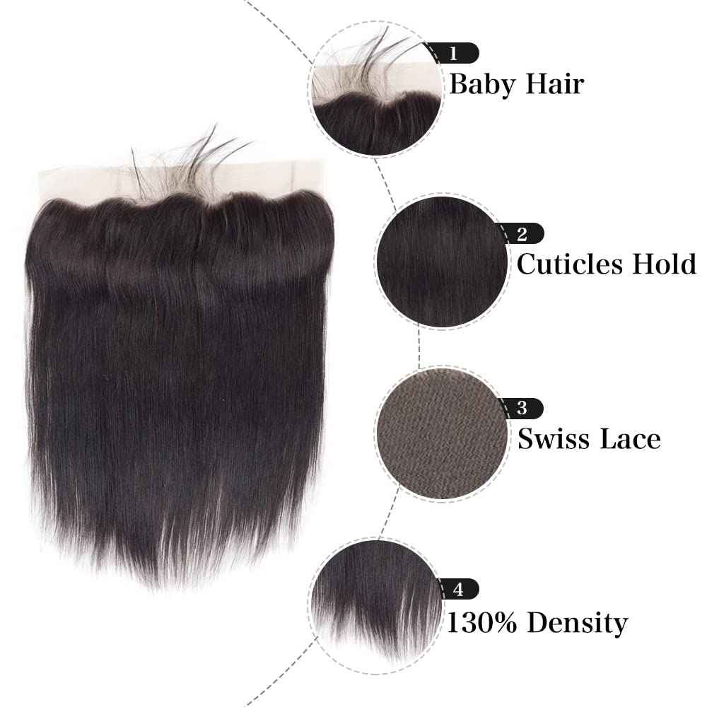 Feibin 13x4 Lace Frontal Closure Ear To Ear Free Part lace Closure Brazilian Silky Straight Frontal Human Hair Extension Pre-Plucked Frontal Closure Natural Color 12 Inch Christmas Decorations