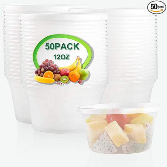 Deli Food Containers with Lids 12 oz-50 Pack Meal Prep Containers Food Storage Containers with Lids Stackable, Leakproof, BPA Free, Microwave Dishwasher Freezer Safe for Takeout Meal