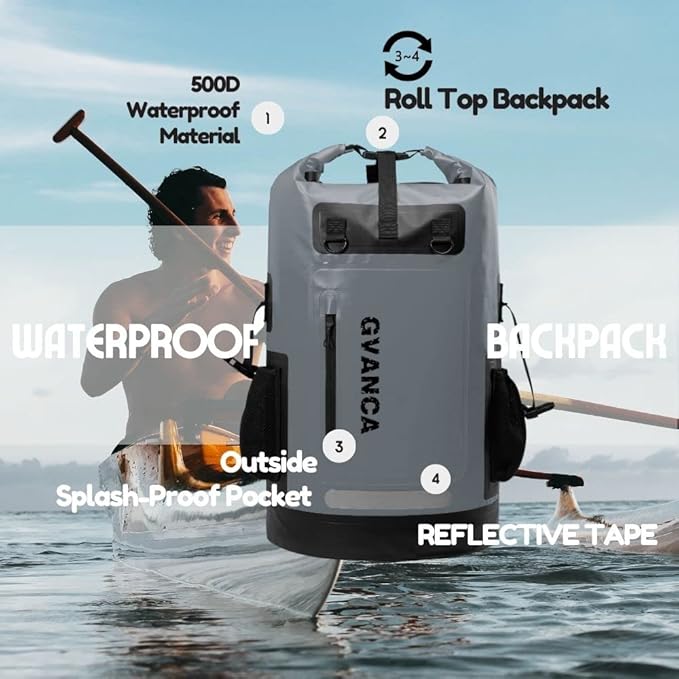 Waterproof Dry Bag Backpack for Kayaking, Roll Top Kayak Dry Backpack, Floating Outdoor Dry Sack Boating Sailing Canoeing Rafting Fishing Camping 85L Grey
