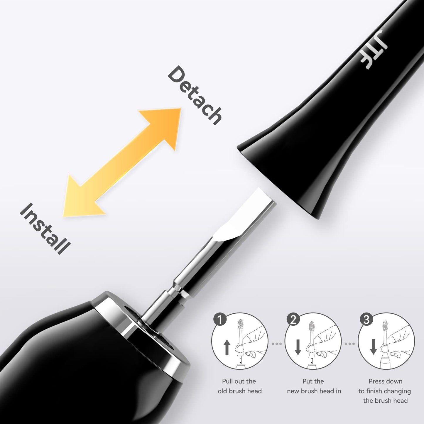 JTF Sonic Smart Toothbrush Genuine Gentle Brush Heads, 3 Pack, Black, P200
