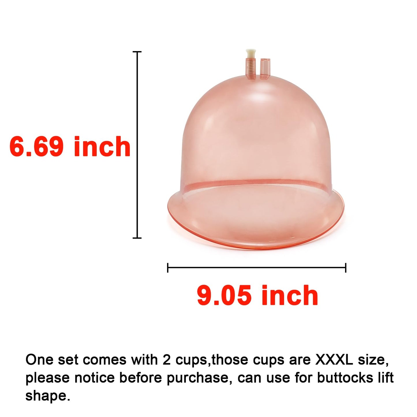 Elitzia Vacuum Cups for Butt Lifting 3000ML/101Fl.oz Vacuum Cupping Machine Accessories Extra-Large Buttocks 9.05inch bottom diameter 6.69inch height 1 Pair ETHX005 (Peach)