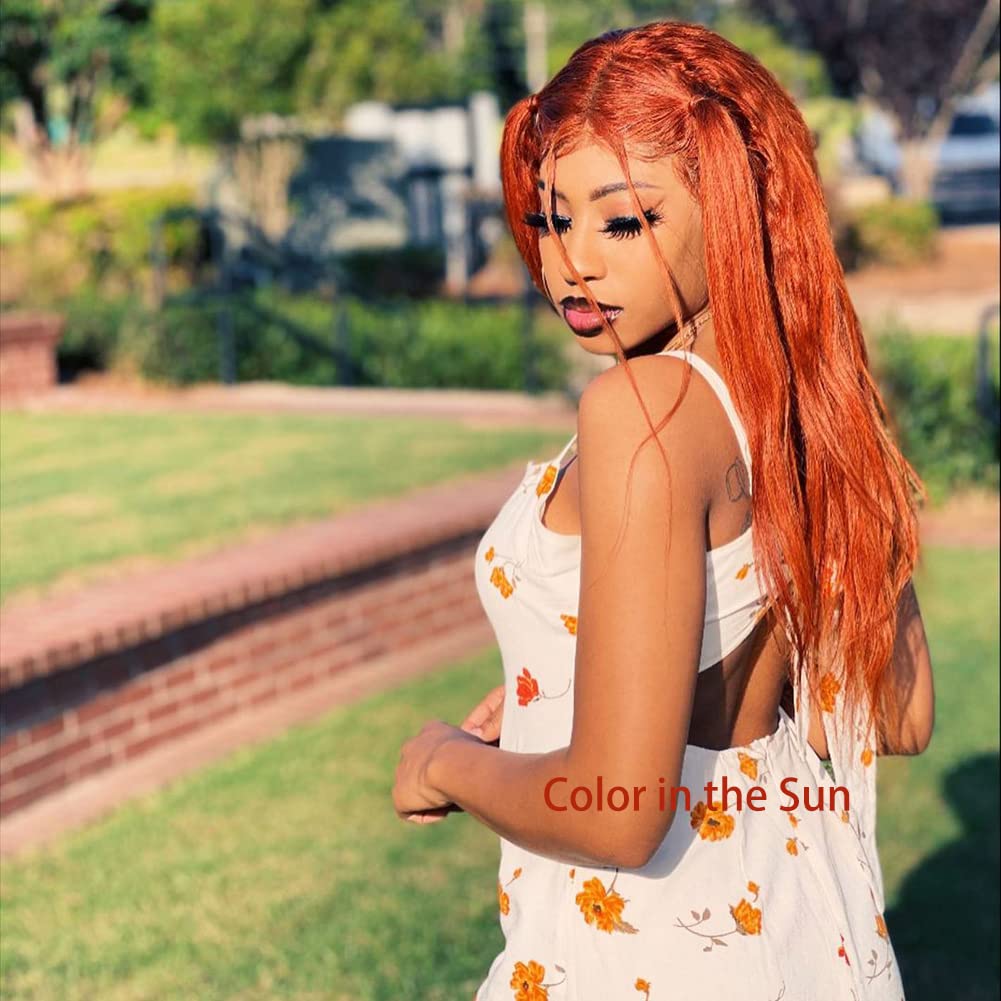 Ginger Orange Human Hair Lace Front Wig - 180% Density, Pre-Plucked, Baby Hair, 13x4 Straight Lace Frontal Wig for Black Women (18 Inch)