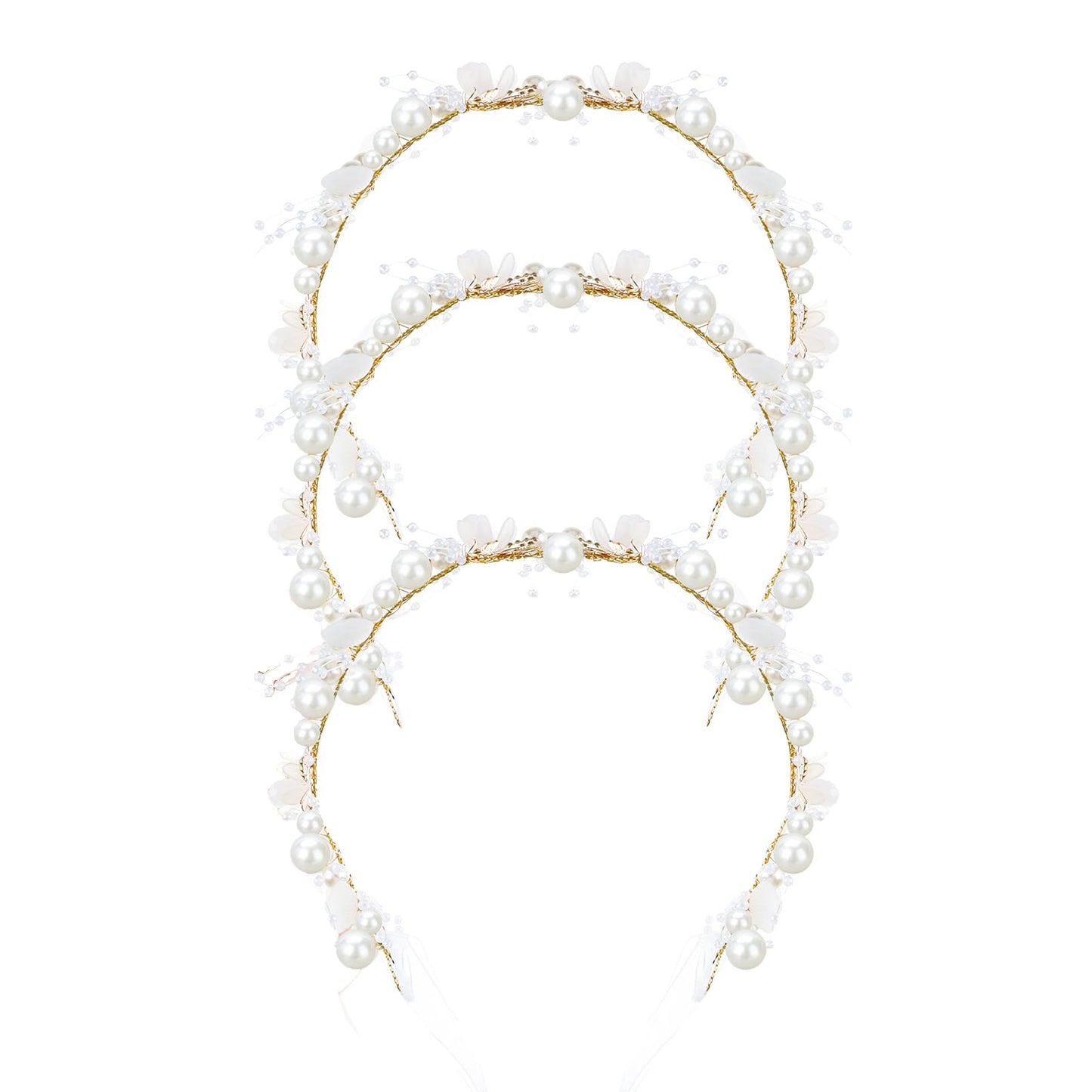 Hoemwarm 4 Pcs Flower Girl Crystal Pearl Headpiece,Gold Floral Girls Wedding Crown Hair Accessories Rhinestone Tiara Hair Pieces Headband for First Communion Accessories