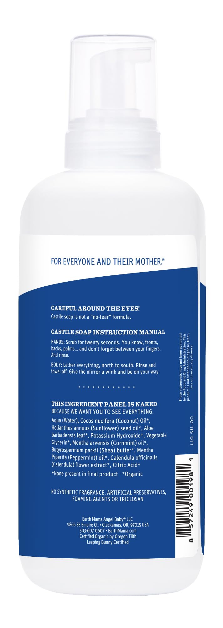 Earth Mama Wild Peppermint Hand & Body Wash | Foaming Castile Soap Liquid and Hand Soap, Made with Organic Wild Mint & Peppermint Oil, 34 fl oz (2-Pack)
