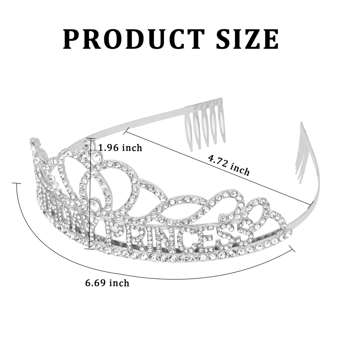 CIEHER Silver Birthday Princess Crown for Girls Birthday Decorations Princess Birthday Gifts