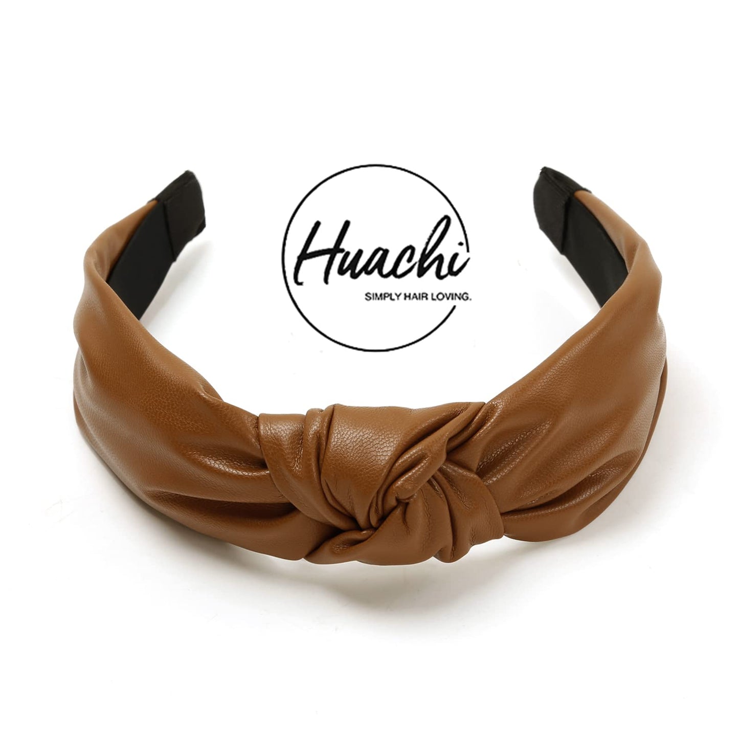 Huachi Knotted Headbands for Women Brown, Cute Womens Headbands knotted, Fashion Top Knot Headband for Girls, Leather