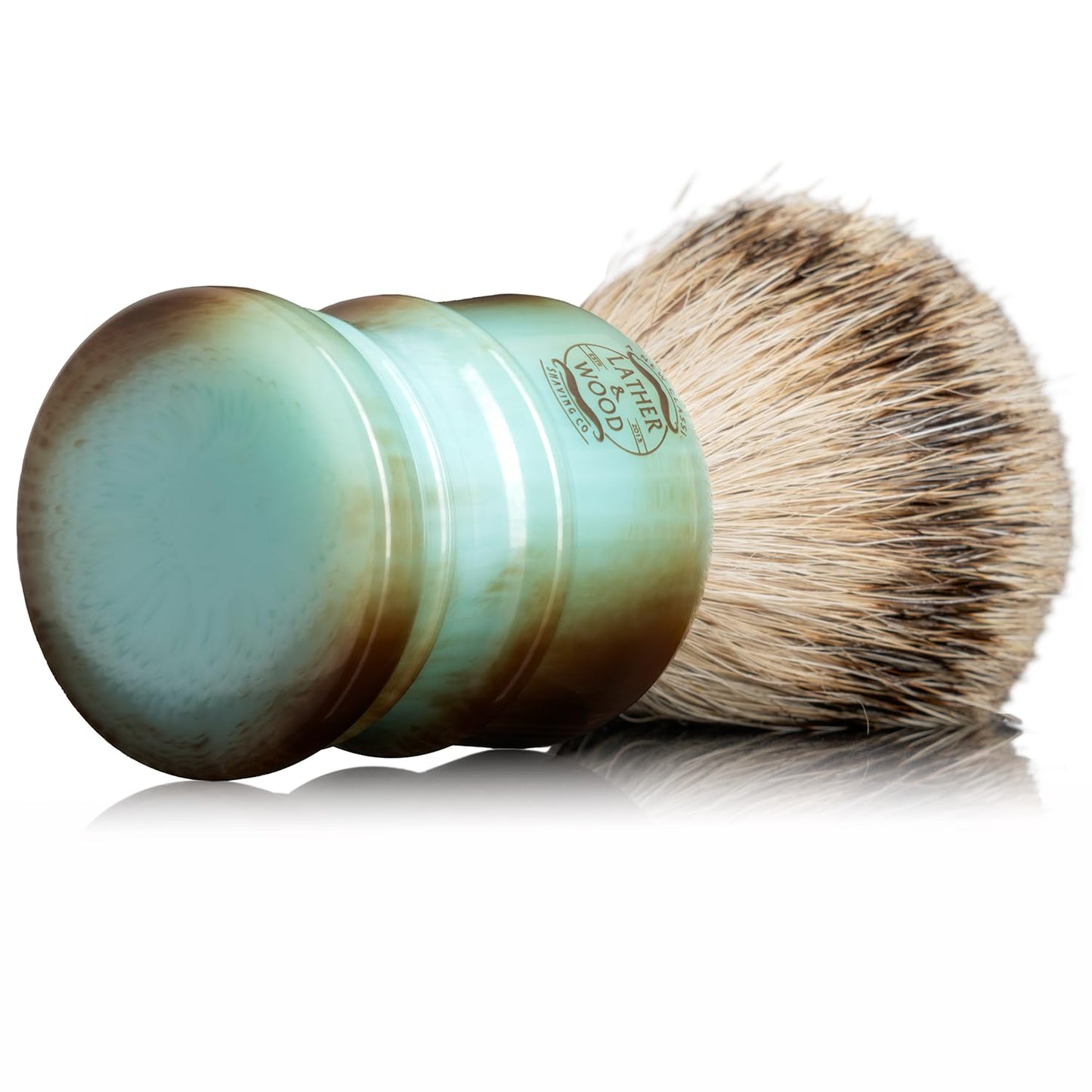 Lather & Wood Shaving Brush for Men- Premium 100% Badger Hair - High End Blue Agate Resin Handle