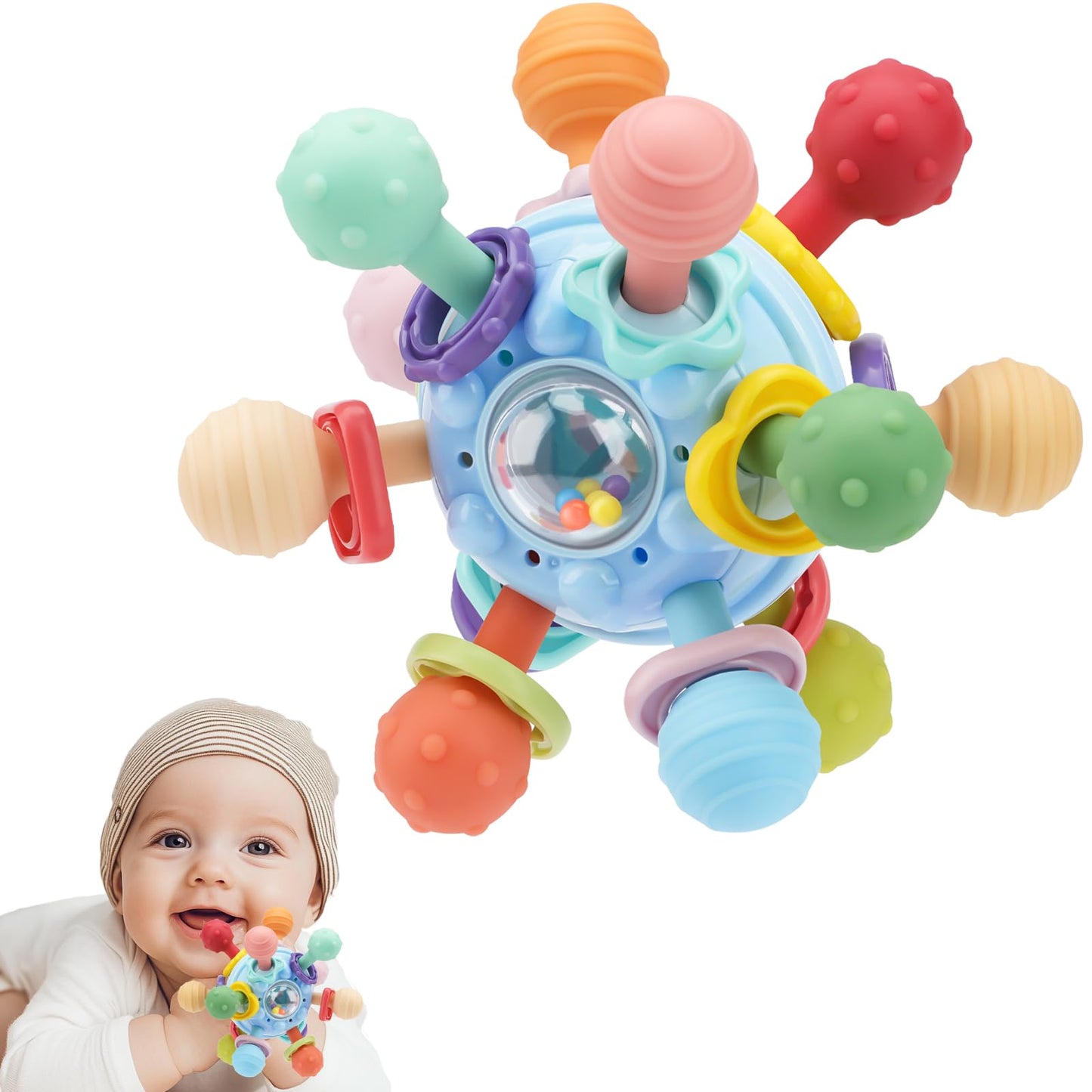 Baby Teething Toys, Baby Teethers Montessori Sensory Toys for 0-6 6-12 Months, Gifts for 1 Year Old Boys Girls Infant Newborn 0 3 6 9 12 18 Months Toys- Blue